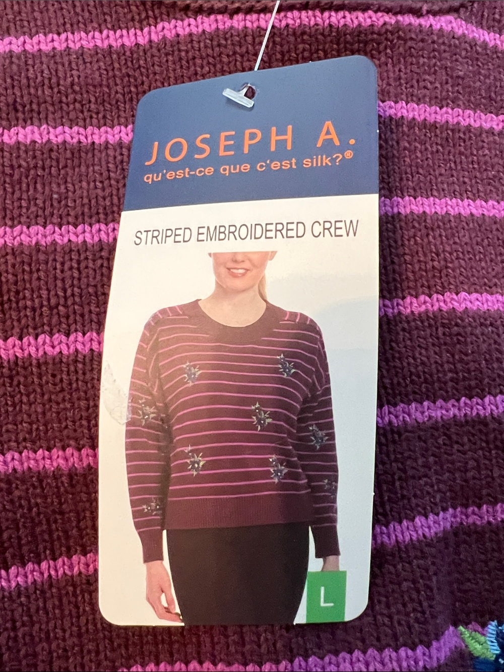 Joseph A. Plum Sweater with Bright Pink Stripes